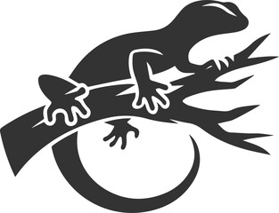 Lizard crawling on a tree branch vector silhouette