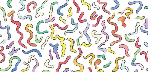 Obraz premium Colorful Cartoon Squiggle Pattern with Simple Line Drawing on White Background