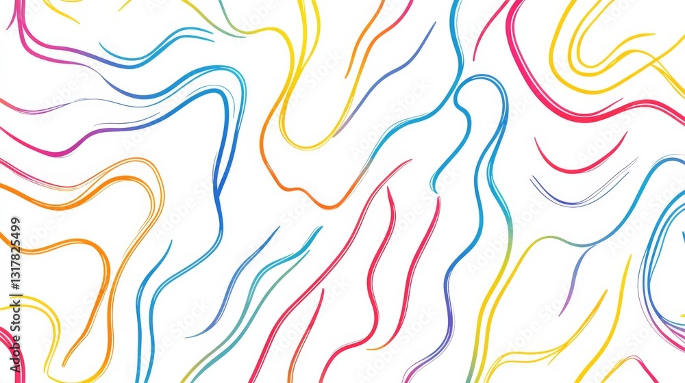 Aufkleber colorful and simple line drawing of squiggles and wavy lines pattern on white background