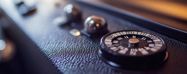 Close up of vintage equipment dials and controls on surface