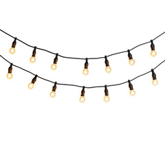 String of lights with bulbs hanging from it on transparent background