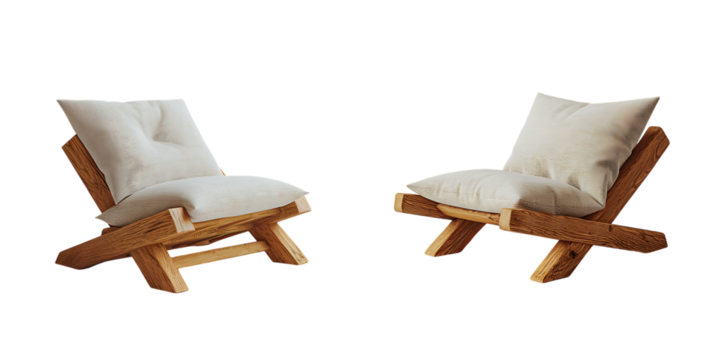 Two Unique Wooden Chairs in a Stylish PNG Cutout Format on a Transparent Background