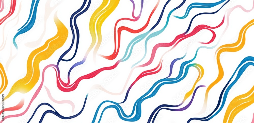Poster colorful and simple line drawing of squiggles and wavy lines pattern on white background