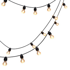 String of lights with bulbs that are lit up on transparent background