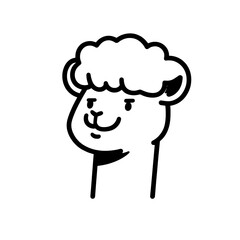 Obraz premium Cute cartoon alpaca character with fluffy head silhouette looking playfully toward the viewer in a minimalistic design style