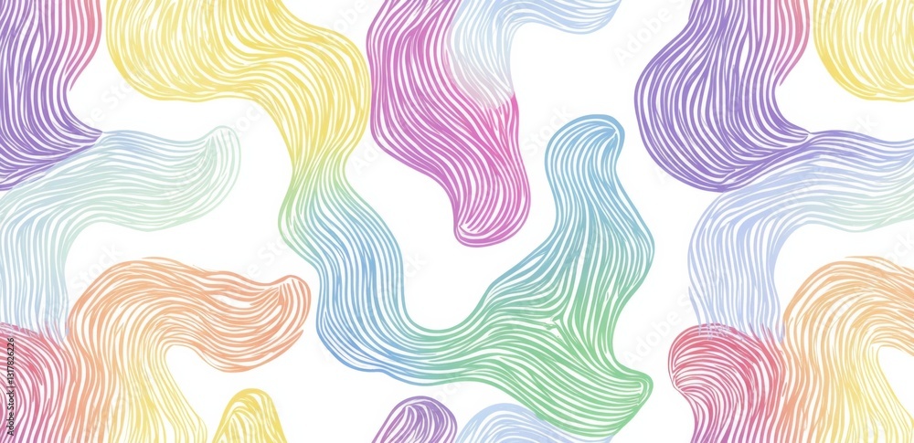 Aufkleber colorful and simple line drawing of squiggles and wavy lines pattern on white background
