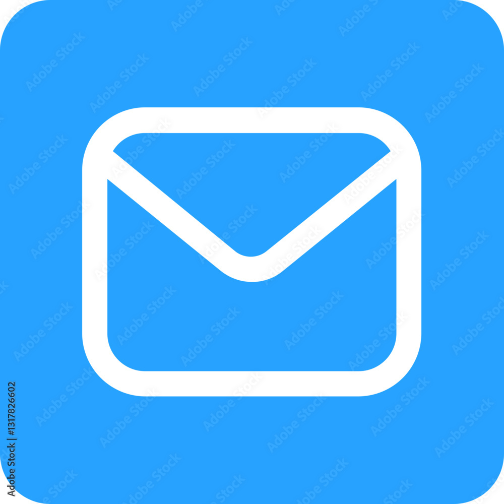 Poster a simple white email icon on a vibrant blue square background conveying a message of clear communica