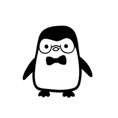 Obraz premium Charming cartoon penguin with glasses and a bow tie exuding academic flair and playful sophistication