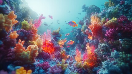 Fototapeta premium A vibrant underwater scene featuring a variety of coral and fish.