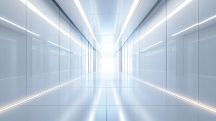 Futuristic White Corridor Architecture Design Modern Interior Bright Light Space Tunnel