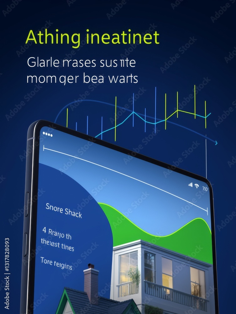 Poster animated graph of traffic and website annotations with blue background and white text box