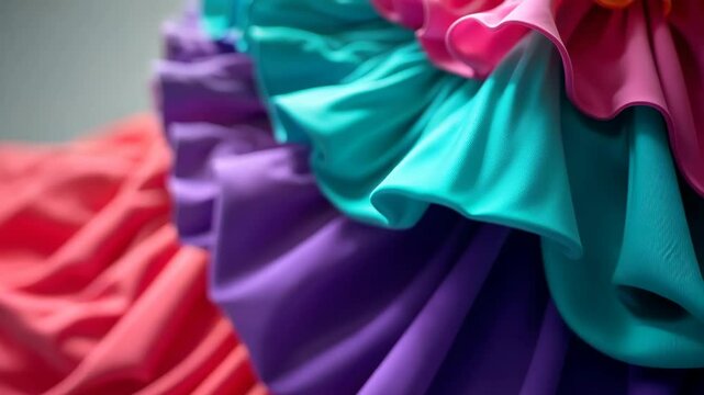 Colorful layers of mexican traditional dancing skirts with bright ruffles symbolizing festive cinco de mayo celebration and vibrant mexican culture