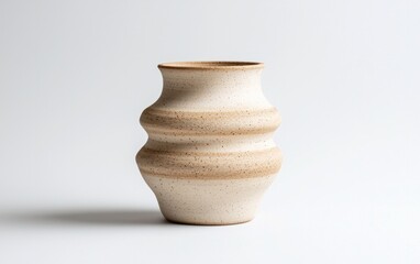 Creamy Beige Textured Ceramic Vase on White Background