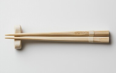 Light Beige Wooden Chopsticks on White Background