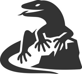 Lizard sitting on a rock with its mouth open vector silhouette