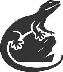 Lizard sitting on a rock with its mouth open vector silhouette