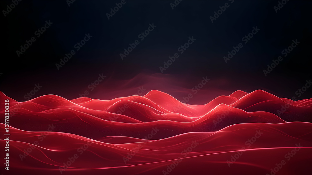 Aufkleber vibrant red particle landscape with glowing dots and digital data flow on a dark background