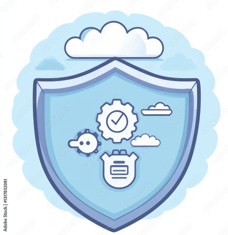 Poster cloud connection icon design with sleep patterns and network connections, featuring a light blue bac