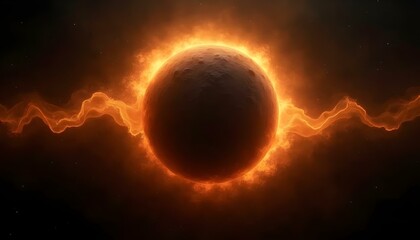 Obraz premium A digital rendering of a celestial body, possibly a planet or star, set against a dark, space-like background