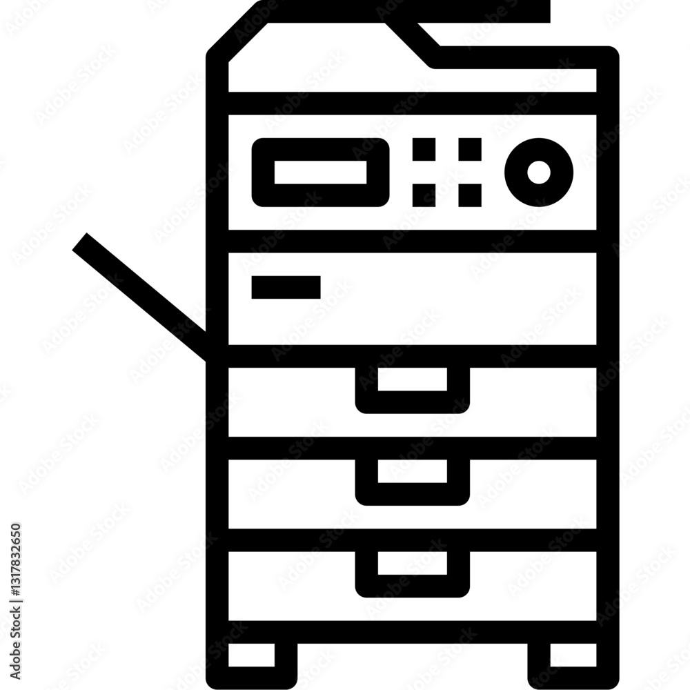 Poster a sleek multifunction printer ready for action, efficiently managing documents with its multiple pap
