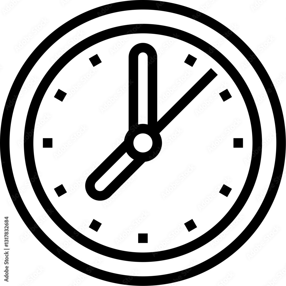 Poster a simple clock face showing two oclock, a minimalist design with bold black lines on a white backgro