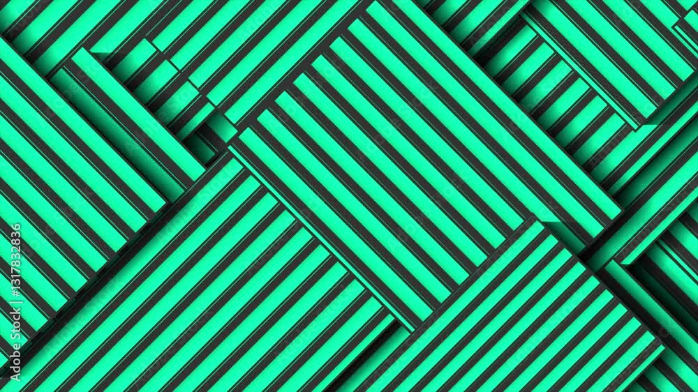 Aufkleber Minimal rectangles with black and green stripes abstract tech background. Seamless looping geometric motion design. Video animation Ultra HD 4K 3840x2160