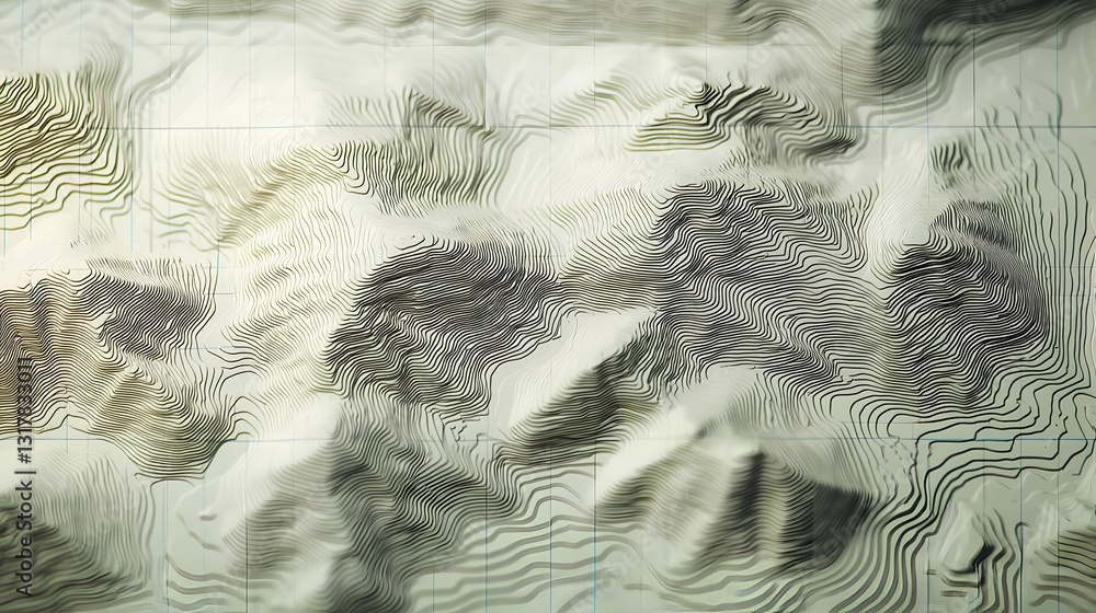 Poster Abstract Topographic Map Textured With Black Lines Grids And Color Gradient View