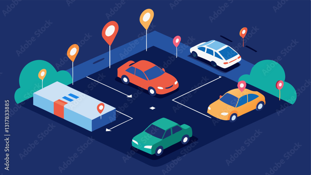 Poster smart parking solutions a digital map showing available parking spaces in realtime with cars guided 
