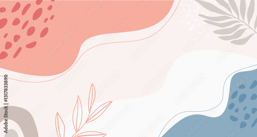 Fototapete abstract minimal modern background elements dynamic fluid shapes compositions with leaf
