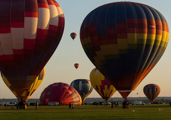 Obraz premium Colorful hot air balloons take off during the festival.