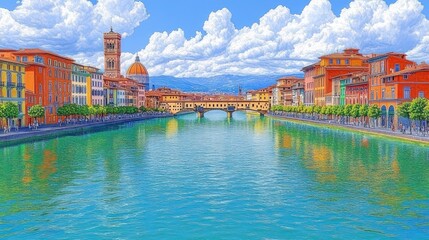 Florence Riverfront, Ponte Vecchio, Sunny Day