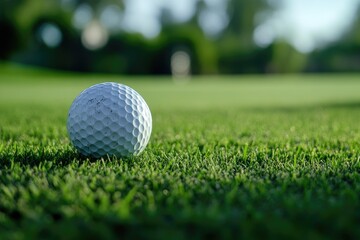 Obraz premium Close-up of a golf ball on green grass.