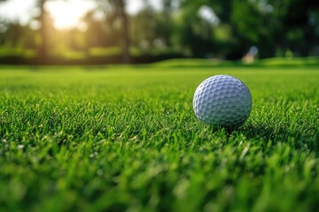 Obraz premium Close-up of a golf ball on green grass.