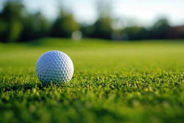 Obraz premium Close-up of a golf ball on green grass.
