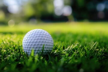 Obraz premium Close-up of a golf ball on green grass.