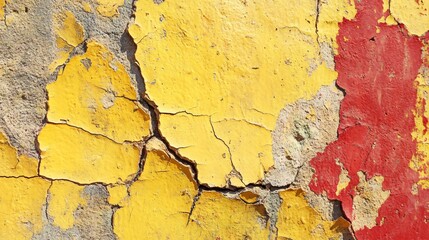 Fototapeta premium Professional Image of Weathered Yellow and Red Paints on a Cracked Cement Background