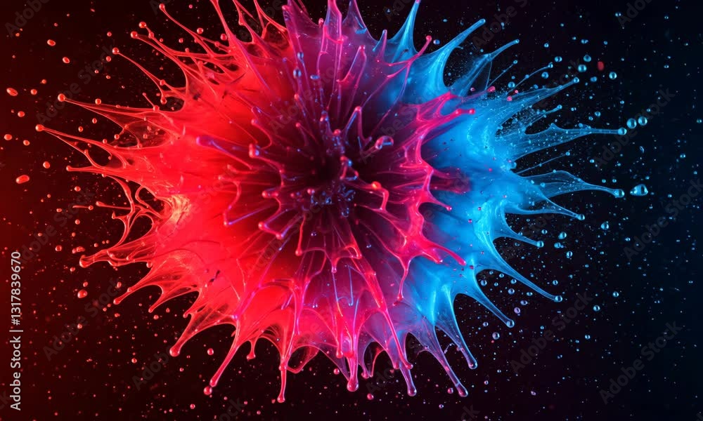 Poster abstract red and blue liquid explosion with dark background and dynamic splash