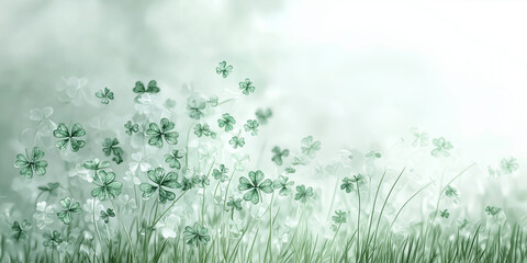 Scattered shamrocks, set against a pastel light gray background