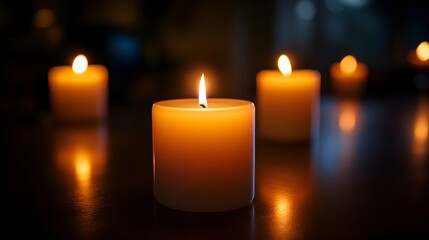 Multiple lit candles creating an enveloping warm glow and peaceful atmosphere in a dark room for a relaxing setting