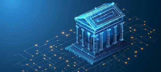 Futuristic digital bank interface with glowing financial elements for a modern experience