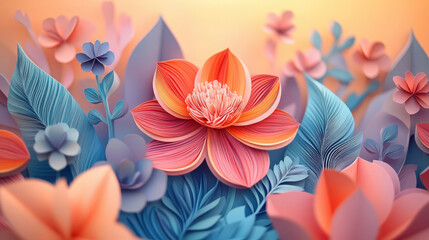 Delicate paper cut flowers and foliage create a whimsical, layered botanical illustration. For Event posters or creative packaging