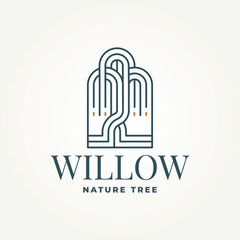 minimalist willow tree line art icon logo vector illustration design. simple modern weeping willow logo concept