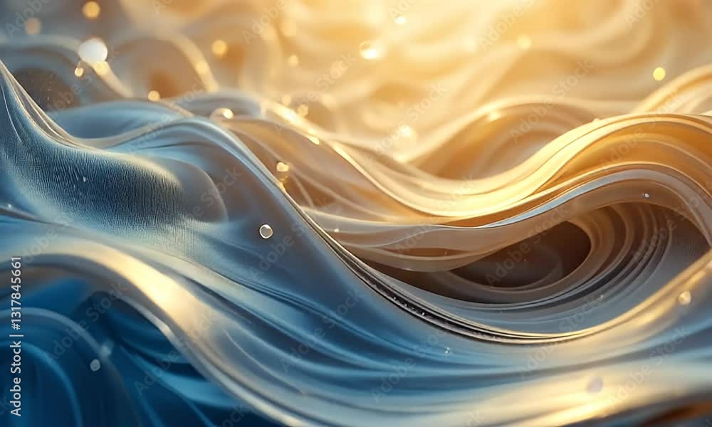 Poster abstract flowing blue and gold waves with intricate details and fluid motion gentle gradient and cle