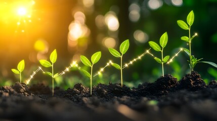Growth and Potential: A symbolic representation of growth and potential. The image showcases young plants, arranged to form a line chart, representing growth.