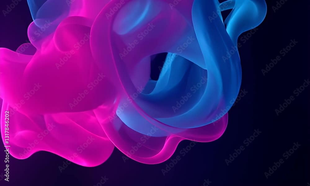 Poster abstract flowing shapes in pink and blue hues dynamic wave forms against a dark background modern ar