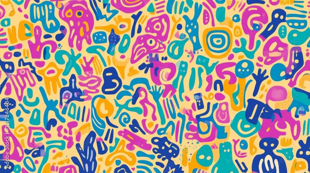 Poster fun and colorful abstract line doodle shape set.