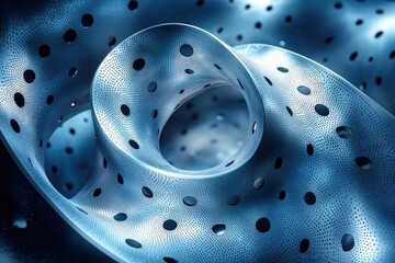 Abstract, swirling, metallic structure with perforated design