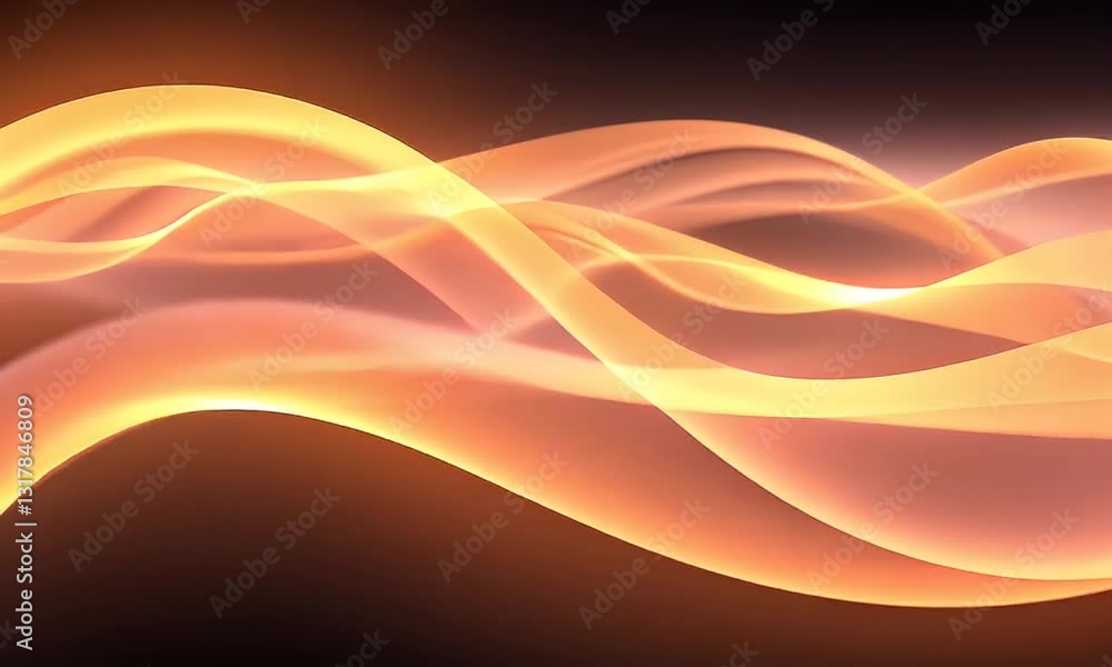 Poster abstract flowing waves in shades of orange and yellow against a dark background creates a visually d