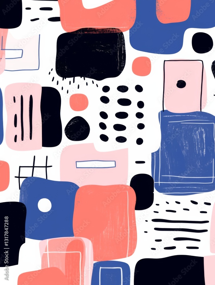 Poster playful seamless pattern with colorful line doodles.