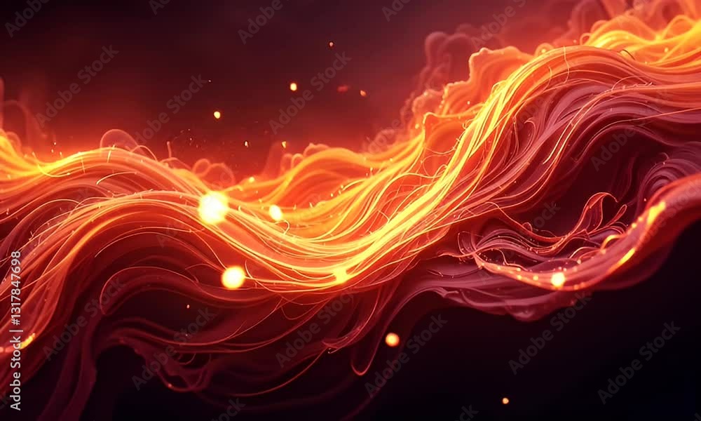 Poster abstract glowing waves of fiery energy on dark background with dynamic motion and vibrant sparks for
